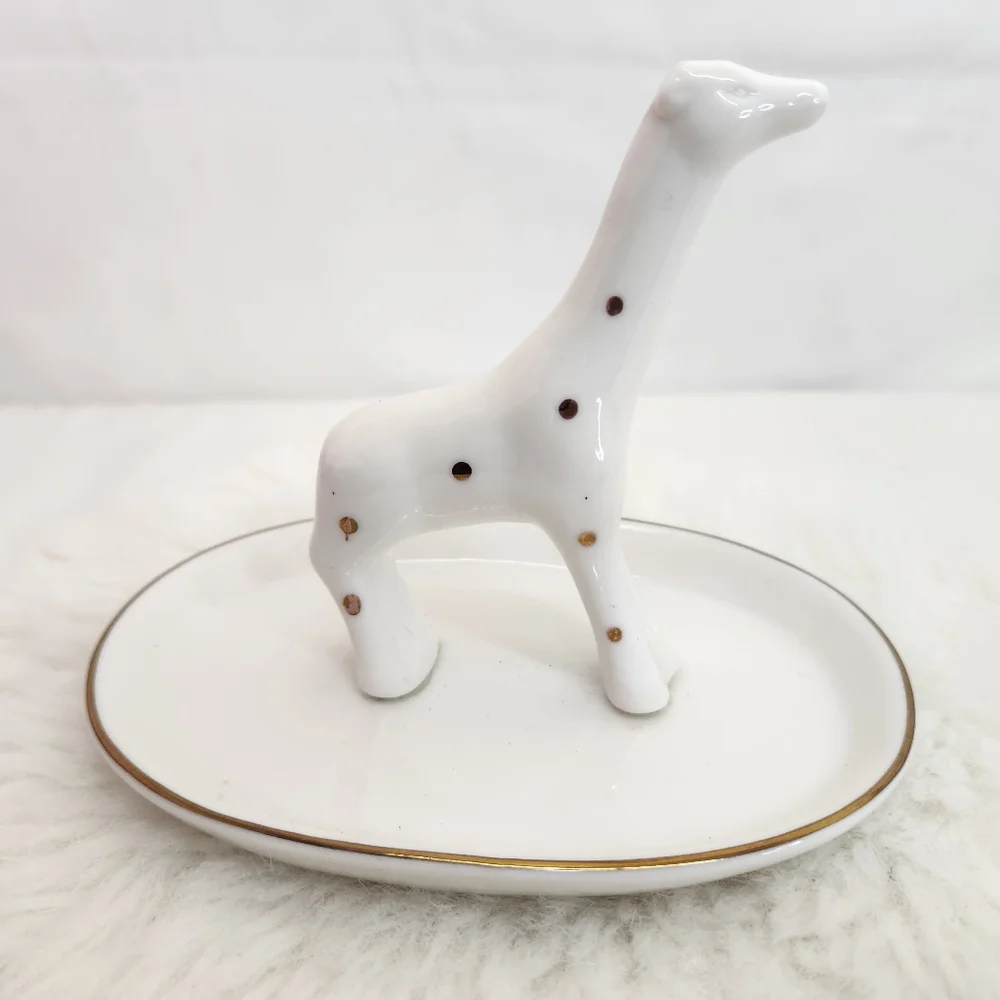 Giraffe white polka dot jewelry dish ring holder porcelain